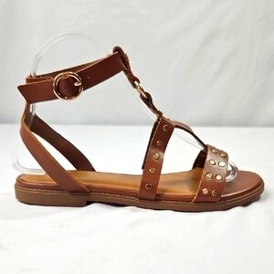 Michael Shannon Tan Sandals with Gold Accents Size 7